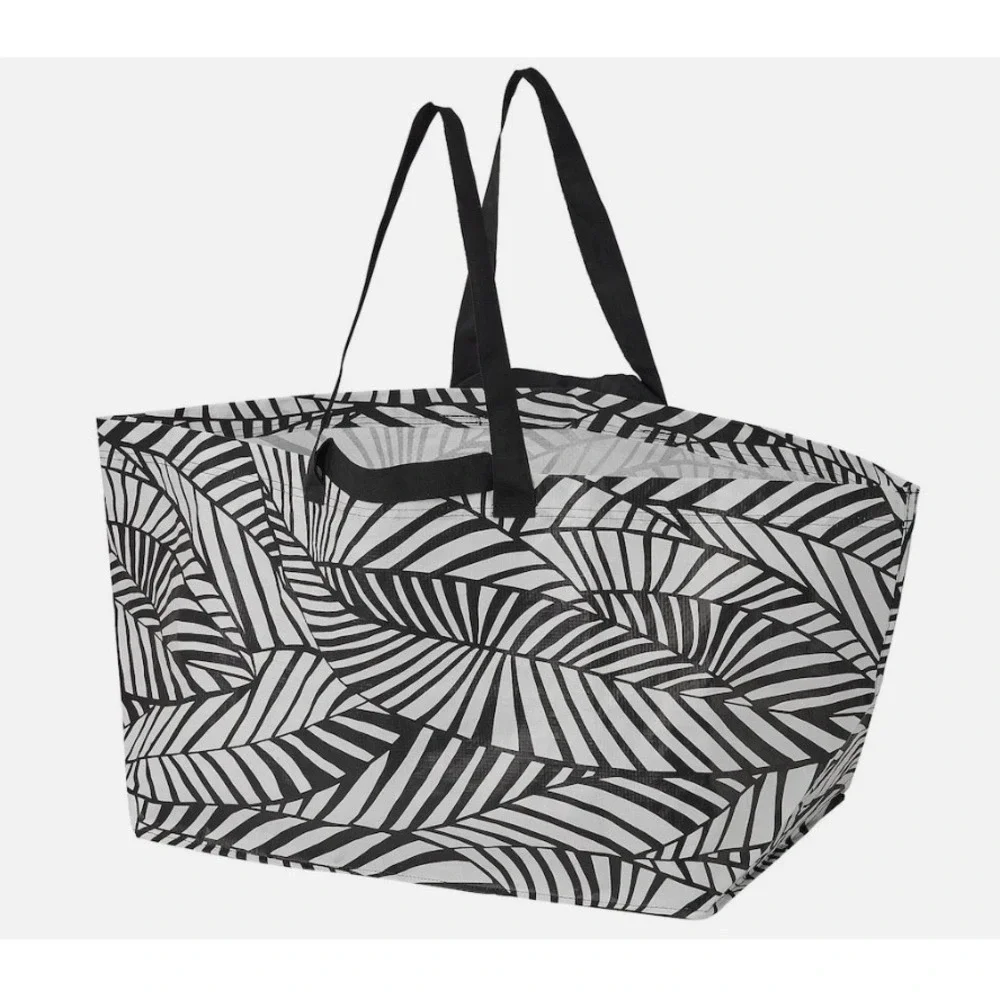 Lot of 6 IKEA SLUKIS Extra Large Storage Bags Black White Leaf Pattern Tote